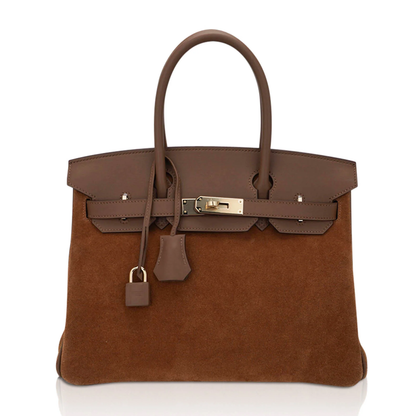 Warm Alezan Two-Tone Brown Textured Medium Trapezoid Hand Tote With Brushed Golden Twist Lock Hardware And Matching Suspended Engraved Padlock Charm