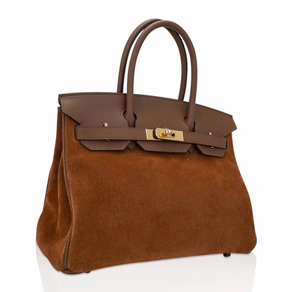 Warm Alezan Two-Tone Brown Textured Medium Trapezoid Hand Tote With Brushed Golden Twist Lock Hardware And Matching Suspended Engraved Padlock Charm
